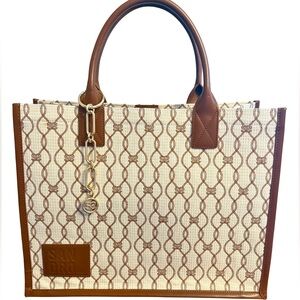 Sandro Cream and Brown Patterned Tote Bag